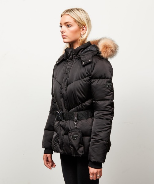 Womens Lucia Belted Chevron Fur Jacket Alessandro Zavetti - Black