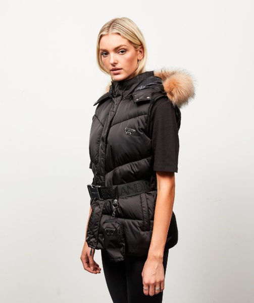 Alessandro Zavetti - Womens Lucia Belted Chevron Fur Gilet Black
